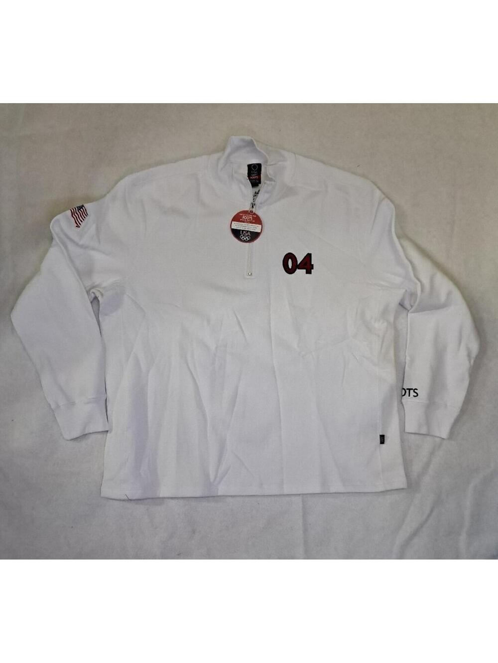 Vtg ROOTS Outfitter 2004 Men's Athens Olympics USA White 1/4 Zip Top XXL NOS!